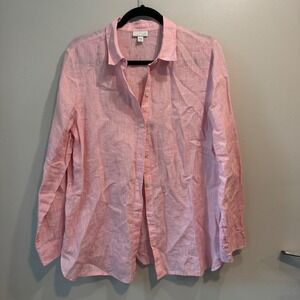 J. Jill Love Linen Pink Button Down Shirt Long Sleeve 100% Linen Womens Medium